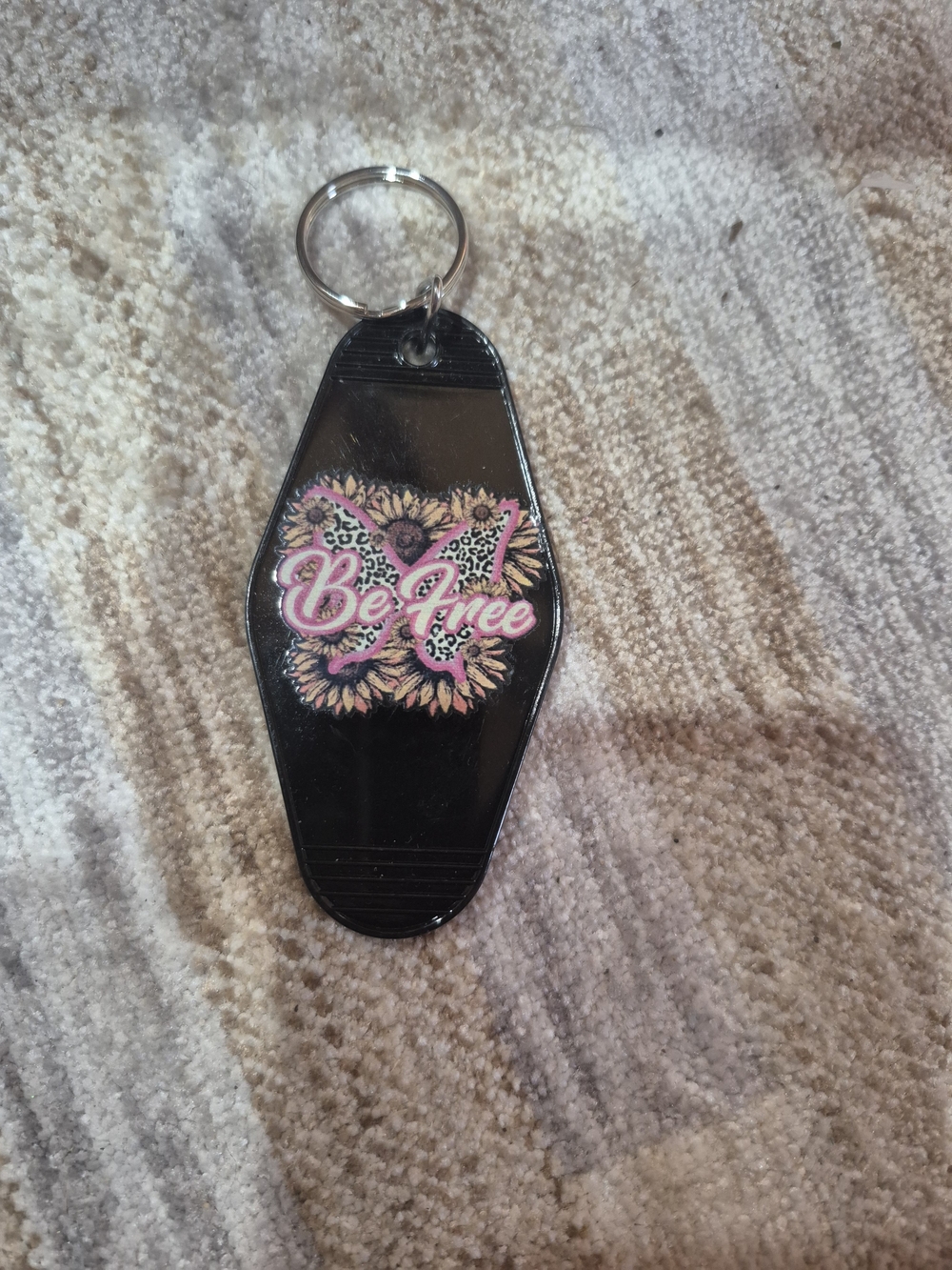 Be Free Black Butterfly Keychain - Pink Accent